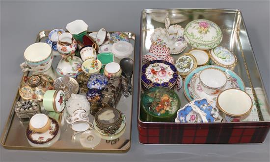 A quantity of miniature porcelain pin boxes, etc.